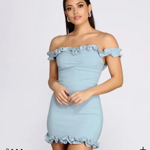 Windsor | Dresses | Crepe Ruffle Off Shoulder Mini Dress | Poshmark